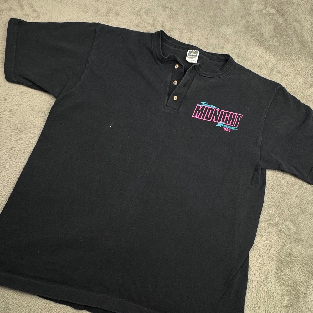 Cotton Deluxe Henley Shirt Mens Large Black Excellent Vintage 1995 Racing Buggy